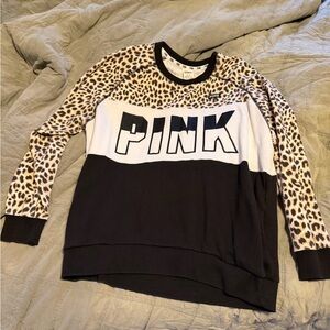 Victoria's Secret PINK Black and Leopard Crewneck Sweatshirt